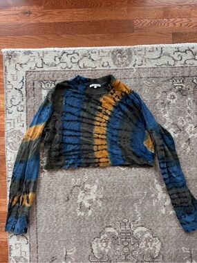 Cotton Citizen Tie-Dye Cropped Long Sleeve Top in Blue, Black & Mustard